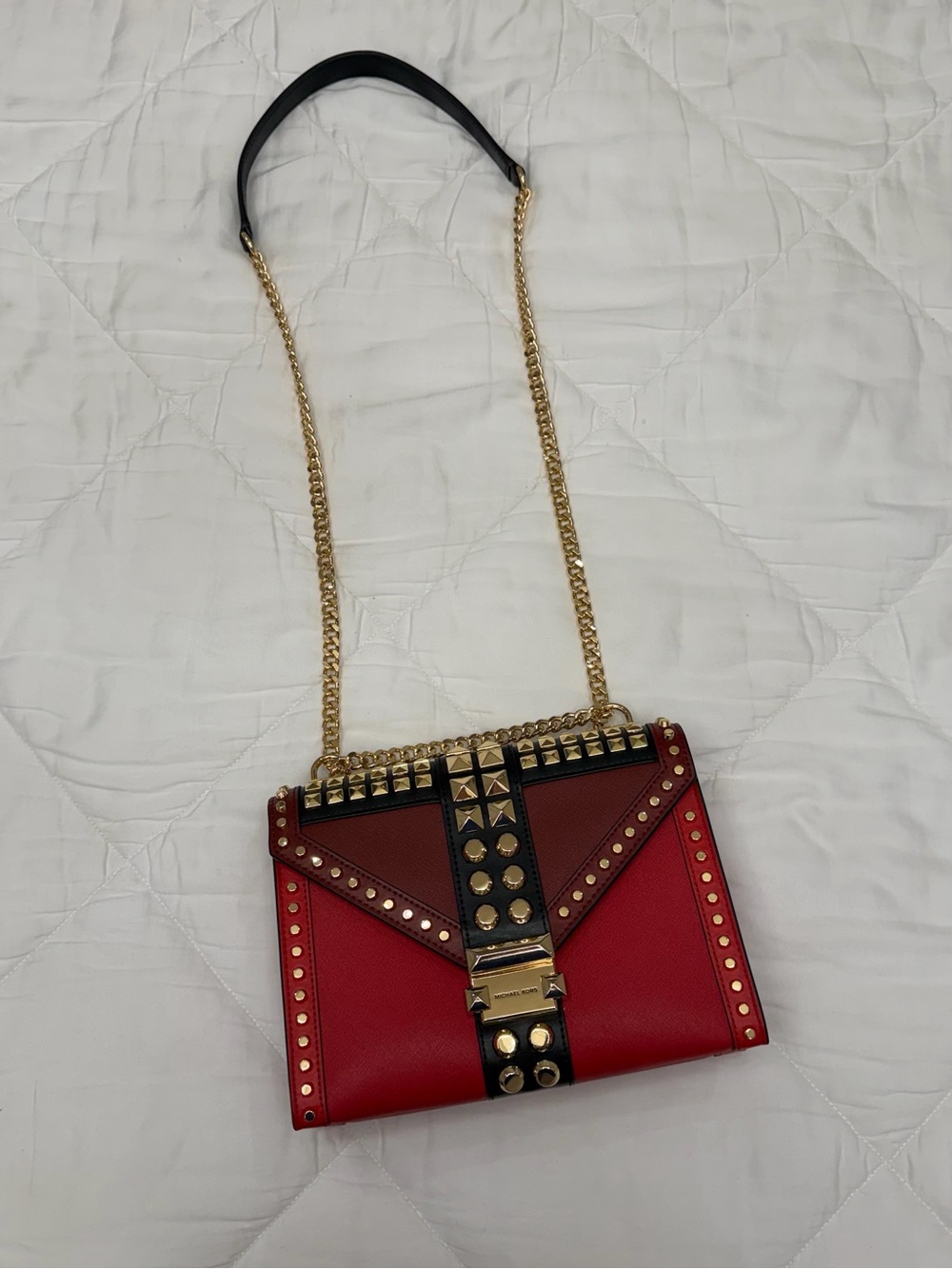 michael kors whitney large studded saffiano leather shoulder bag